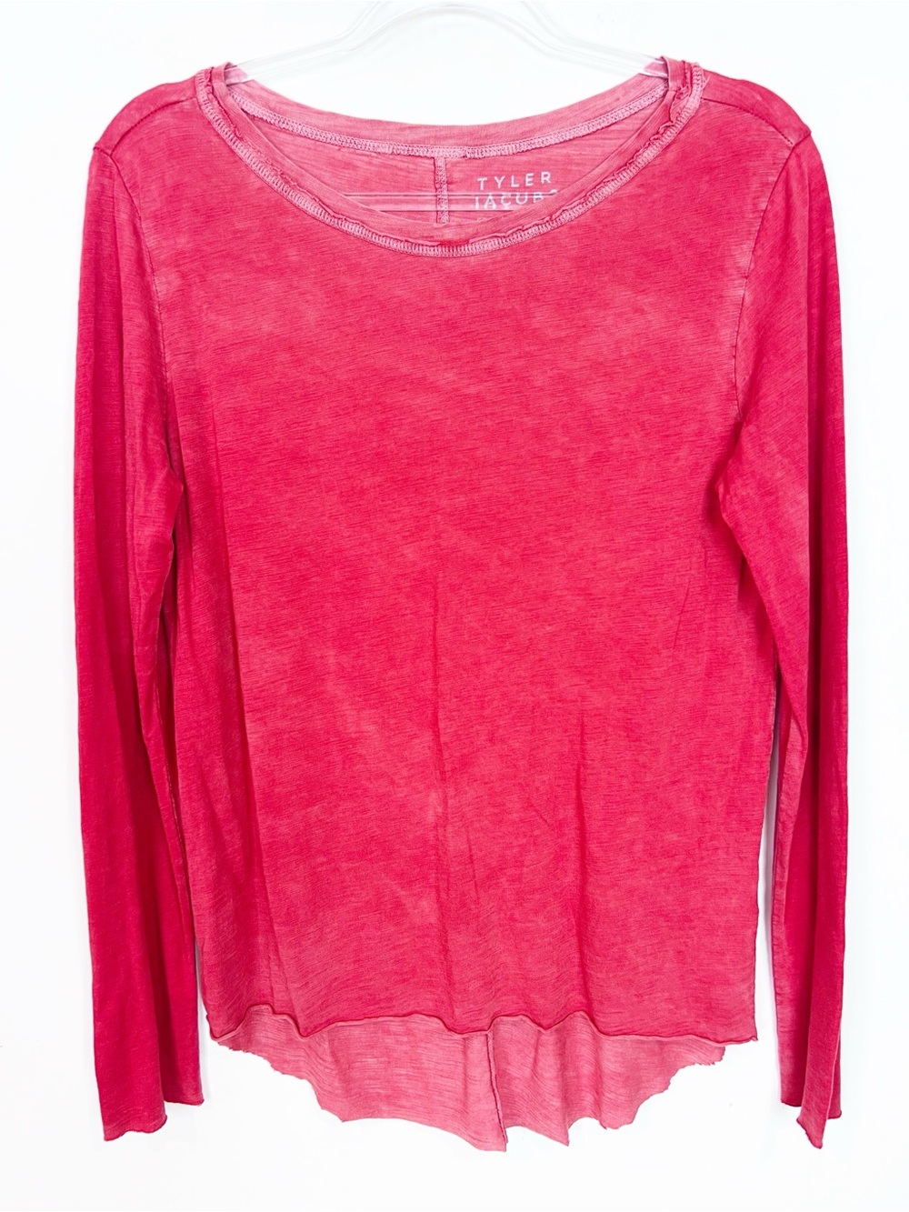 TYLER JACOBS FOR FEEL THE PIECE RED ORANGE LONG SLEEVE RAW EDGE T-SHIRT XS/S